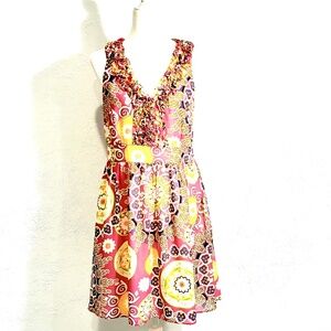 BRIGHTly Colored Sleeveless Dress with Ruffled Bodice, 5/48, Size L,  Lined, Zip